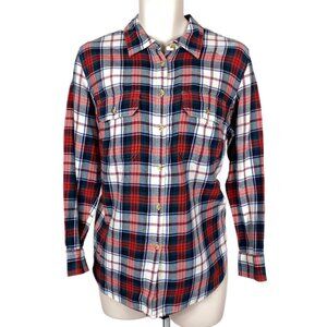 Womens Chaps Sz 1X Red, White and Blue Plaid Long Sleeve Button Up Top